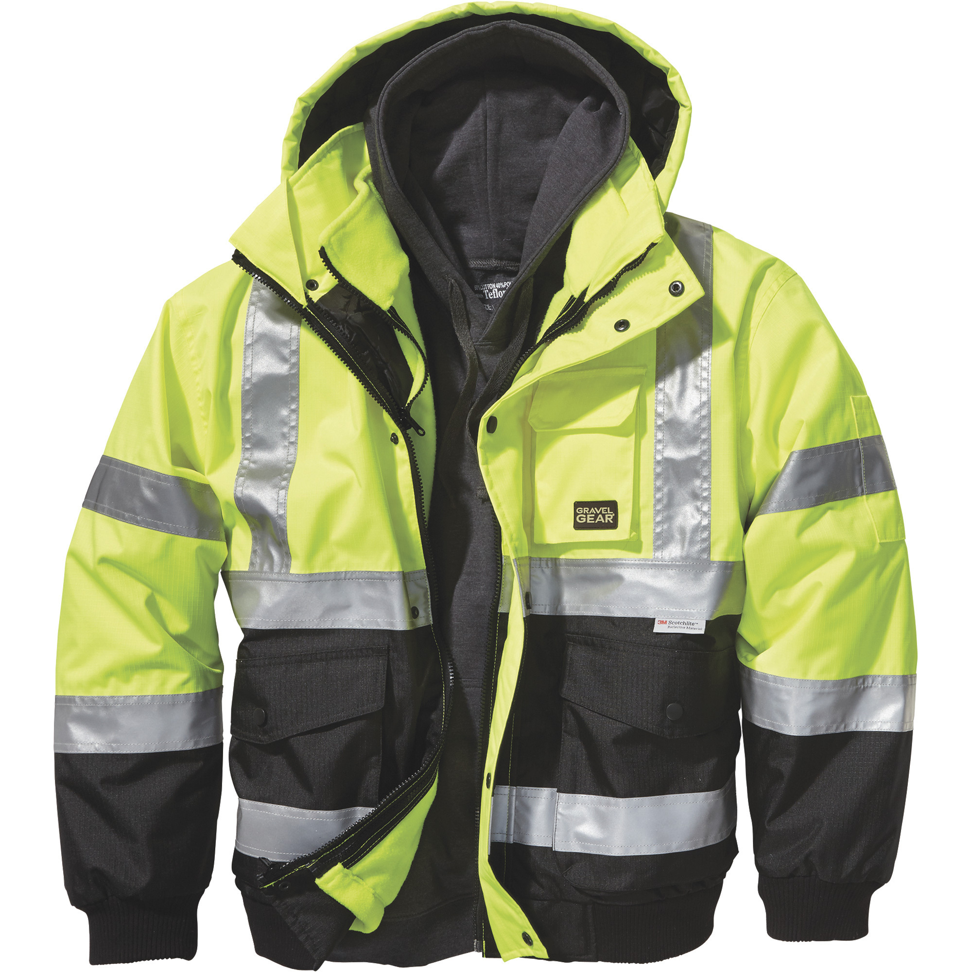 Work King Men's Class 3 High-Visibility 3-in-1 Bomber Jacket with Reflective Material, Lime, 2XL